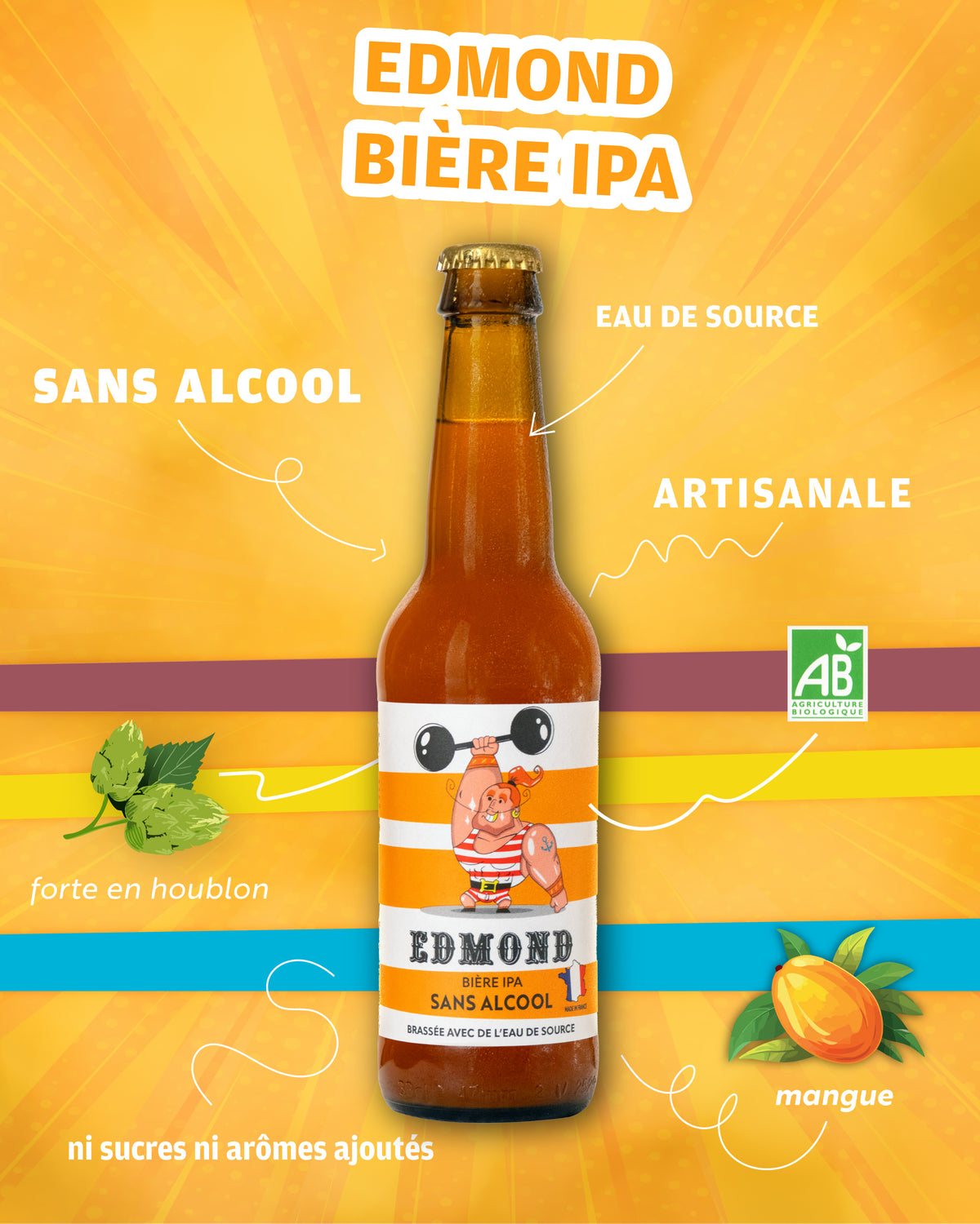 Edmond bière IPA sans alcool 33cl